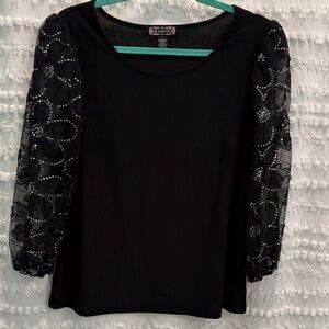 Madison Black Top with Embellished Sleeves